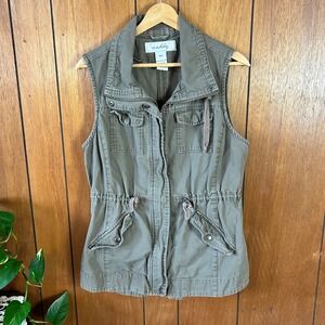 Sebby Collection Womens Utility Vest Cinder Olive Grey Cotton Canvas Size M